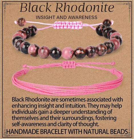 LPBeads 6mm Black Tourmaline Bracelet with Handmade Rope Bracelet Size Adjustable Natural Stone Crystal Healing Bracelets Gifts for Unisex Adults in Kuwait