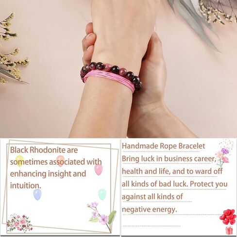 LPBeads 6mm Black Tourmaline Bracelet with Handmade Rope Bracelet Size Adjustable Natural Stone Crystal Healing Bracelets Gifts for Unisex Adults in Kuwait