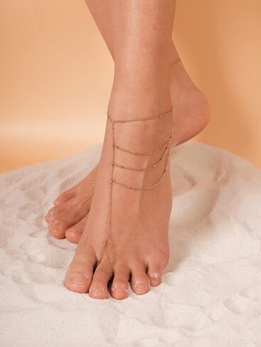 Dainty Minimal Gold Barefoot Sandals Foot Feet Chain with Toe Ring Summer Jewelry for Women Trendy in Saudi Arabia