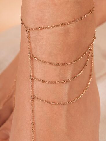 Dainty Minimal Gold Barefoot Sandals Foot Feet Chain with Toe Ring Summer Jewelry for Women Trendy in Saudi Arabia