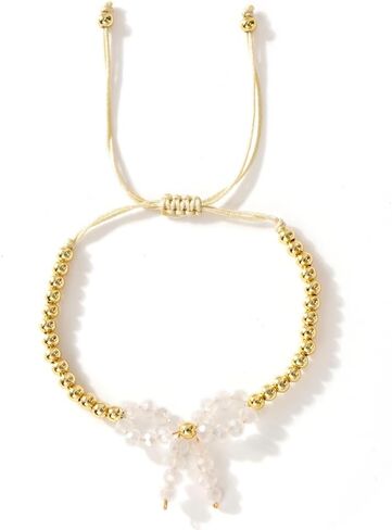 Bow Adjustable Bracelet for Women,Handmade Boho Gold Bead Ball Bowknot Bracelet Fashion Jewelry Gift in Saudi Arabia