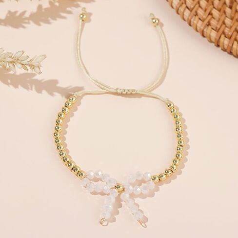 Bow Adjustable Bracelet for Women,Handmade Boho Gold Bead Ball Bowknot Bracelet Fashion Jewelry Gift in Saudi Arabia