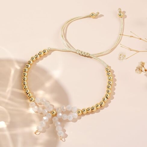 Bow Adjustable Bracelet for Women,Handmade Boho Gold Bead Ball Bowknot Bracelet Fashion Jewelry Gift in Saudi Arabia