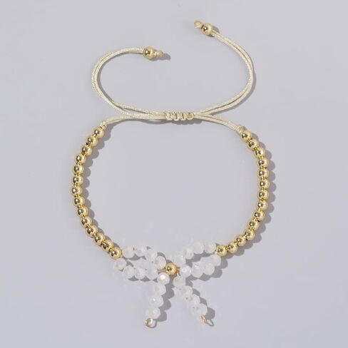 Bow Adjustable Bracelet for Women,Handmade Boho Gold Bead Ball Bowknot Bracelet Fashion Jewelry Gift in Saudi Arabia