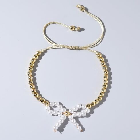 Bow Adjustable Bracelet for Women,Handmade Boho Gold Bead Ball Bowknot Bracelet Fashion Jewelry Gift in Saudi Arabia
