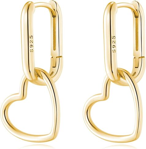 Reffeer 925 Sterling Silver Heart Drop Earrings Hoop for Women Teens Minimalist U Hoop Earrings Link Drop Earrings in Saudi Arabia