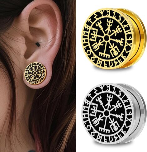 أنفاق مقاييس الأذن نورس فايكنغ رون الأذن المقابس 316 مقابس الفولاذ المقاوم للصدأ 0g 00g أقراط هيبويرجينيك موسعة جسم ثقب المجوهرات 2pcs in Kuwait