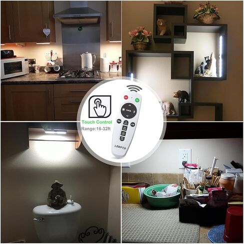 LDOPTO Under Cabinet Lighting Wireless 6 Pack, Remote Control LED Dimmable Closet Lights Rechargeable Battery Operated Lights, Stick on Touch Night Lights for Hallway Stairs Pantry Kitchen 3 Colors in Kuwait