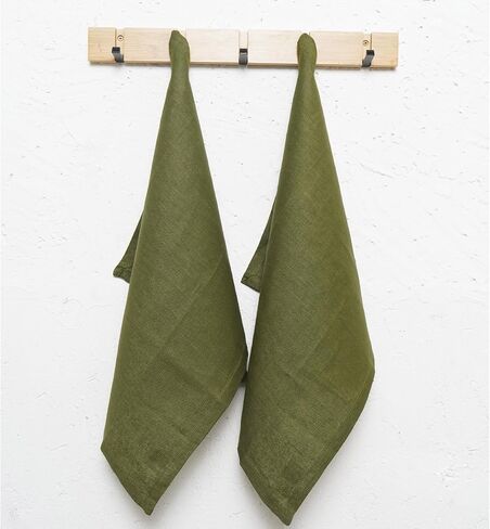 100% Pure Linen Kitchen Towels Set of 2 - Quick Dry 18 x 24 Inch Dish Hand Towels - Handcrafted from French Flax Linen Tea Towels-Army Green in Saudi Arabia