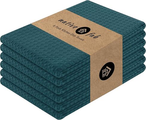 Native Fab Cotton Kitchen Towel with Hanging Loop 16x26 inches, 6-Pack, Waffle Weave Kitchen Towels for Cleaning Drying, Washcloths Soft & Absorbent Cloth Rags, Bar Towel, Dish Cloth, Teal Green in Saudi Arabia