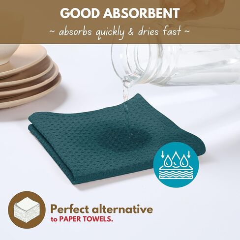 Native Fab Cotton Kitchen Towel with Hanging Loop 16x26 inches, 6-Pack, Waffle Weave Kitchen Towels for Cleaning Drying, Washcloths Soft & Absorbent Cloth Rags, Bar Towel, Dish Cloth, Teal Green in Saudi Arabia