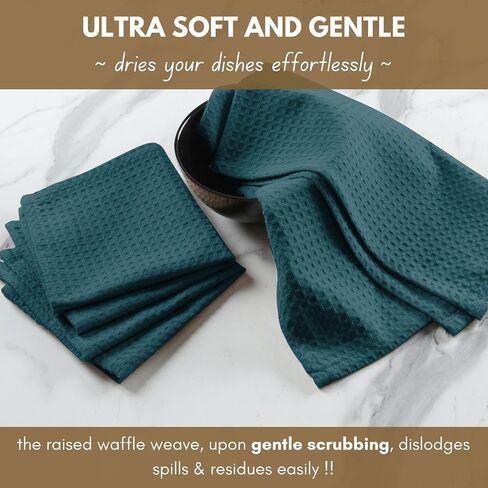 Native Fab Cotton Kitchen Towel with Hanging Loop 16x26 inches, 6-Pack, Waffle Weave Kitchen Towels for Cleaning Drying, Washcloths Soft & Absorbent Cloth Rags, Bar Towel, Dish Cloth, Teal Green in Saudi Arabia