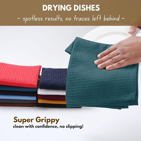 Native Fab Cotton Kitchen Towel with Hanging Loop 16x26 inches, 6-Pack, Waffle Weave Kitchen Towels for Cleaning Drying, Washcloths Soft & Absorbent Cloth Rags, Bar Towel, Dish Cloth, Teal Green in Saudi Arabia