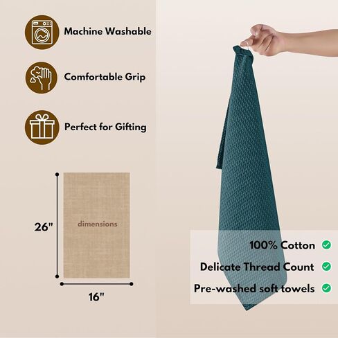 Native Fab Cotton Kitchen Towel with Hanging Loop 16x26 inches, 6-Pack, Waffle Weave Kitchen Towels for Cleaning Drying, Washcloths Soft & Absorbent Cloth Rags, Bar Towel, Dish Cloth, Teal Green in Saudi Arabia