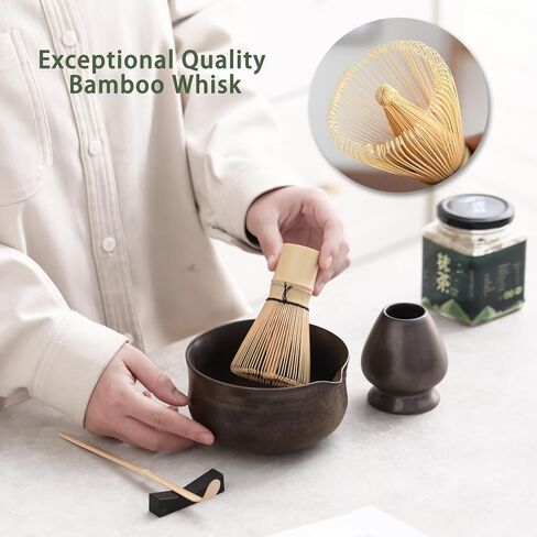 Matcha Set, Japanese Tea Set Includes Matcha Bowl with Spout, Matcha Whisk Holder (chasen), Bamboo Matcha Whisk and Bamboo Scoop, Ceramic Matcha Kit for Tea Lovers in Saudi Arabia