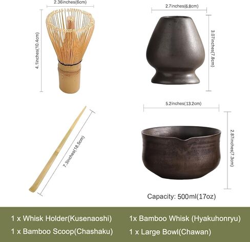 Matcha Set, Japanese Tea Set Includes Matcha Bowl with Spout, Matcha Whisk Holder (chasen), Bamboo Matcha Whisk and Bamboo Scoop, Ceramic Matcha Kit for Tea Lovers in Saudi Arabia