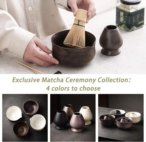 Matcha Set, Japanese Tea Set Includes Matcha Bowl with Spout, Matcha Whisk Holder (chasen), Bamboo Matcha Whisk and Bamboo Scoop, Ceramic Matcha Kit for Tea Lovers in Saudi Arabia