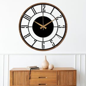 Mid Century Modern Wall Clock, Metal with Wooden Wall Clock, Oversize Silent Clock, Unique Home Clock, Farmhouse Wall Clock, Modern Design Clock Art for Home Decor, Housewarming Gift (13.7" / 35 cm)