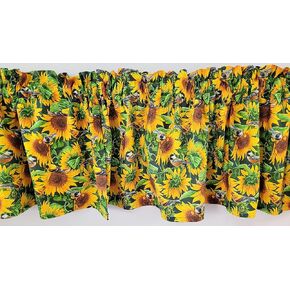 Sunflower and Bird Valance, Sunflower Topper, Black Sunflower and Bird Valance Curtain, Kitchen Sunflower Curtain (41-42 Inches Wide x 15 Inches Long)