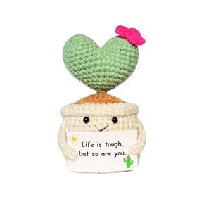 Emotional Support Crochet Cactus - Handmade Plush Gift with Encouragement Card for Desk Decor, Home or Office Decoration
