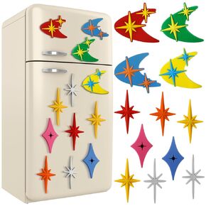 Hoolerry 12 Pcs Midcentury Starbursts Fridge Magnets Modern Atomic Moon Star Vintage Fridge Deco Midcentury Wall Decor Kitchen Accessories Retro Gift for 1960s 50s Home Office Decoration