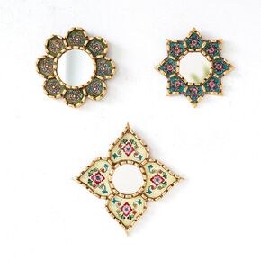 Peruvian Small Mirrors set of 3 for home decor - Decorative Vintage Accent wall mirrors of 6" - Peruvian Hand-painted glass with bronze leaf