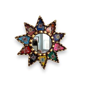 Zoeartcrafts Decorative Rainbow Mirrors, Peruvian, multicolor, set of 4, accent living room decor, Home Decor, Wall Art, hanging mirror (Set of 4, 6")