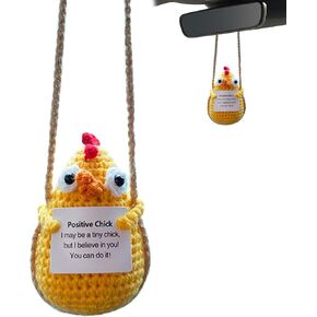 2025 New Crochet Car Charms, Mini Positive Chicks, Car Mirror Charms, Handmade Sentimental Pendants with Positive Cards to Encourage Cheer Up Colleagues, Friends, Daughters (Little Yellow Chicken)