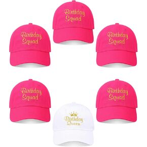 Jecery 6 Pcs Birthday Squad Hats Birthday Party Hats Cap Queen Squad Baseball Cap Adjustable Birthday Gifts for Women Girl Birthday Squad Party Supplies Favors Decorations White, Black