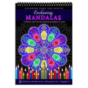 Enchanting Mandalas Coloring book for adults | Premium Handmade Paperback Spiral Bound Coloring Book | Art and Sip Party, DIY Kit, Party favor | Easy & fun drawings to color | Sip and Paint Party