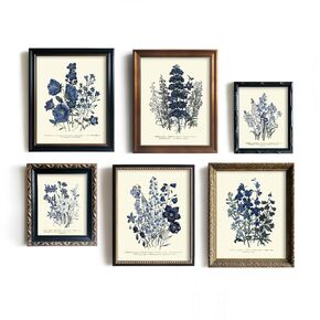 Rustic Modern French Country Pictures - Watercolor Vintage Blue Magnolia Leaves Flower Poster Print - Primitive Cottagecore Wall Art Gallery Gift - Farmhouse Plant Botanical Floral Kitchen Room Décor