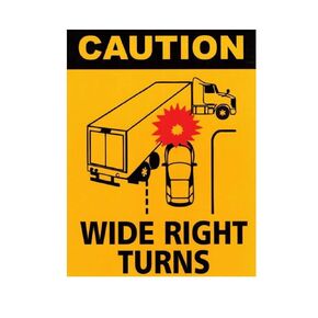 Caution Wide Right Turns Semi-Truck Safety 6" Vinyl Decal Sticker