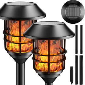 ZOOHAR Solar Pathway Flame Lights - Solar Lights Outdoor Torch Waterproof LED Metal Landscape Lights Heavy Lights Security Path Lights for Garden, Patio, Pathway, Balcony and Pool,2 Packs
