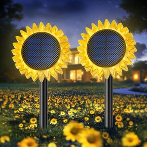 Solar Garden Lights - Upgraded Solar Sunflower Light, Ground/Wall 2 In 1, Solar Outdoor Lights Waterproof IP67,Garden Yard Patio Backyard Pathway Landscape Fence Wall Decoration, Warm White(2 Pack)