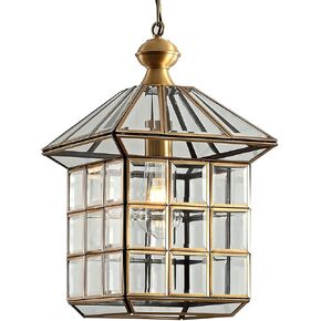 Milaii Copper Brass Outdoor Pendant Lights, Waterproof Hanging Porch Light Exterior Lantern Light Fixture with Clear Glass Outdoor Chandelier for Patio Kitchen Dining Room Entryway