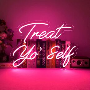 Treat Yo Self Neon Sign for Wall Decor, Neon Lights for Bedroom Decor, Home Decor, Aesthetic Room Decor, Wedding Decor, Party Lights, Bathroom Decor, Kitchen Décor