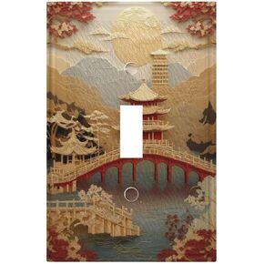 Decorative Art Light Switch Covers,1 Gang Single Toggle,Wall Plate,Switchplate,Asia Palace,5x3IN