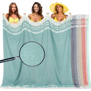 Oversized Cotton Turkish Beach Towel Blanket Giant XL Sandproof Boho Sand Free Towels Huge Jumbo XXL Extra Large Big Throw Quilt Blankets Cloud Teal