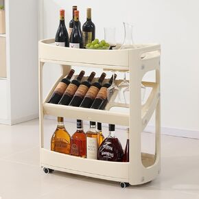 Bar Cart, Home Bar Serving Cart, 3-Tier Kitchen Utility Cart with Storage, Mobile Drink Cart, Kitchen Cart with Wine Holders, Glass Holders, Easy to Assemble