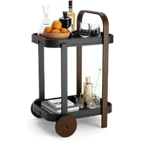 Umbra Bellwood Bar Cart, Serving Trolley, Side Table, Walnut/Black