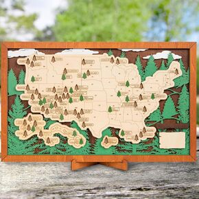 HYPERI Wooden US National Parks Map Wall Art, National Park Checklist Wall Decor, Birthday Gifts for Boys,Traveler Gifts for Dad, Men, Women, Husband, Wife, Christmas, New Year Gifts(National Park)