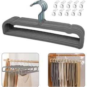 Velvet Hangers Non Slip - 20 Pack Pants Hangers for Closet - Thin Space Saving Clothes Hanger - Strong, Durable, Jean Hangers with 360 Degree Rotatable Hook, Tank Top Hangers (Grey Silver Hook)