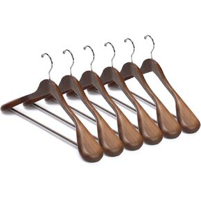 Nature Smile Luxury Wooden Suit Hangers 6 Pack Wood Coat Hangers Jacket Outerwear Shirt Hangers,with Extra-Wide Shoulder, 360 Degree Swivel Hooks & Anti-Slip Bar with Screw(Retro Color)