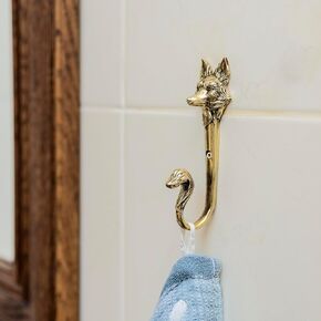 Handmade Brass Wall Hook – Fox Design – Unique Decorative Wall Mount Hook for Coats, Towels, Hats, and Bags – Rustic Animal-Themed Home Décor Accent.