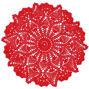 BIBITIME Lace Tablecloth Doily Handmade Crochet Placemat Women Vase Mat Kitchen Table Runner (1PC- 18 in to 20 in, Red)
