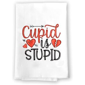 Decorative Kitchen and Bath Hand Towel | Valentines Day Cupid Is Stupid Heart Break | Winter Valentine's Day Themed | White Towel Home Decor Bathe Tea Towels Decorations | House Warming Gift Present