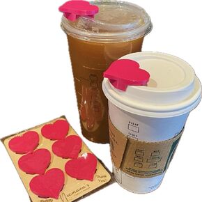 Heart-Shaped Coffee Cup Stoppers, 6-Pack Set Used for Starbucks Hot and Cold Disposable Cups (Pink)