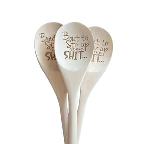 Handcrafted Wooden Spoon with Laser Engraving, Ergonomic Design, 1 Piece. Bout to stir up some shit