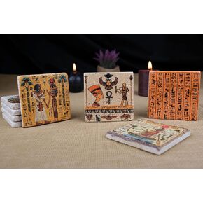 Ancient Egypt Coasters. Set of 4, absorbent square coasters. Egyptian gift. Ancient Egyptian decor, Egyptian coasters for drinks. Gift for mom. Mothers' Day Gift. Housewarming gift.