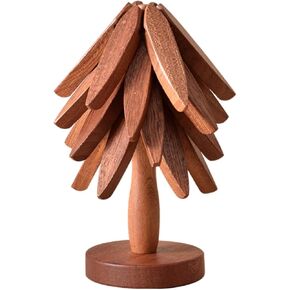 Wooden Trivets for Hot Dishes,Teapot,Bowl,Pot，Sapele Wooden Tree trivets,Trivets for Hot Dishes - 4 Wooden Trivet + 1 Stand